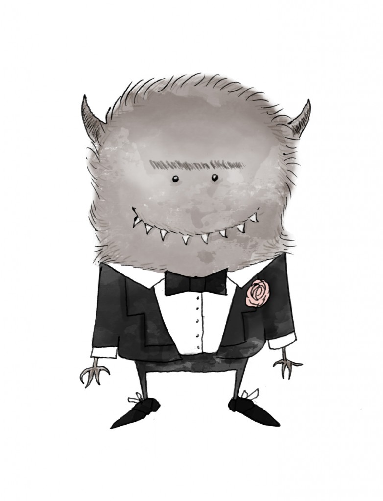 Monster created drawn for card to groomsmen