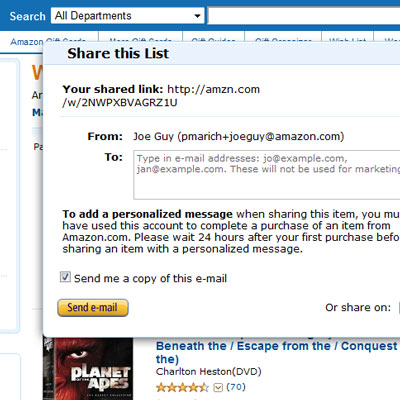 Amazon wish lists, share a list